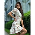 thumbnail image 6 of Vintage Dress for Women 1950s Pastoral Style Cocktail Dresses Lapel Puff Sleeve Back Tie Mini Dress Pink S, 6 of 10