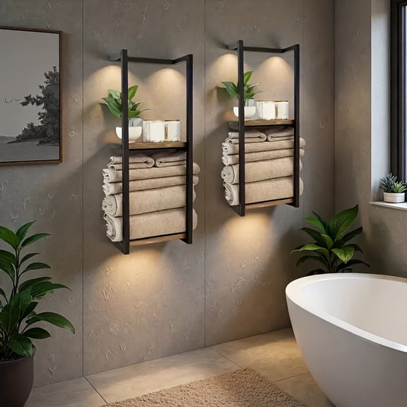 2-Tier Wall-Mounted Towel Rack, Modern Bathroom Storage Organizer, Space-Saving Double Layer Towel Holder, for Home, Bathroom & Bedroom, Sturdy & Decorative