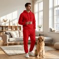 thumbnail image 2 of Hearthz Sweatsuits for Men 2 Piece Tracksuit Drawstring Elastic Sweatshirt and Joggers Set Solid Color Athletic Men's Sweatsuits Red S, 2 of 7