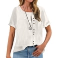 thumbnail image 3 of Tittly Womens Linen Shirt Women'S Gauze Tops Linen Blouses for Women Women's Retro Round Neck Button Cotton Linen Loose Casual Shirt Top T Shirt Beach Casual Beige, 3 of 8