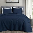 thumbnail image 2 of Chezmoi Collection Austin Queen Oversized Bedspread Set, 3-Piece Lightweight Microfiber Quilted Coverlet for All Seasons, Navy, 2 of 9