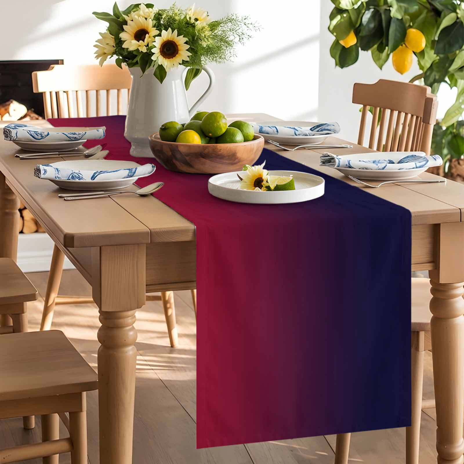 Burgundy Red Gradient Ombre Table Runner 90 Inches Long, Dark Maroon Shadow Table Runners Tabletop Scarf Kitchen Dining Tables Decoration for Home Party Indoor Outdoor