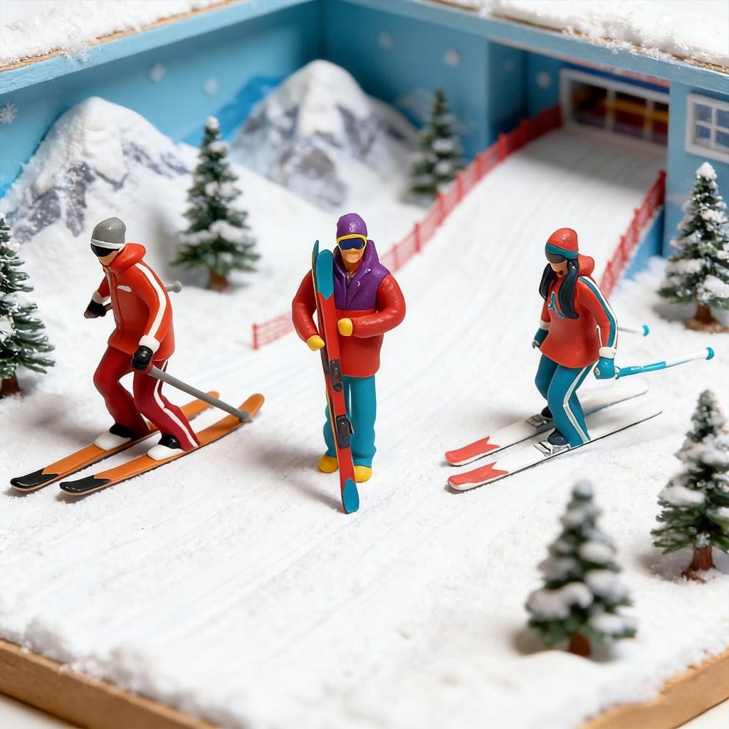 Giaone 1:64 Scale Hand Painted Figure Miniature People for Dioramas Props,Photography Collector Skiing People Figure Model