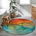 thumbnail image 3 of Abstract Round Area Rug 3Ft Washable Small Circle Rugs for Kitchen Entryway, Orange Teal Green Gradient Fluid Modern Oil Painting Non-Slip Carpet Floor Mats Indoor Outdoor Carpet Runner Home Decor, 3 of 8