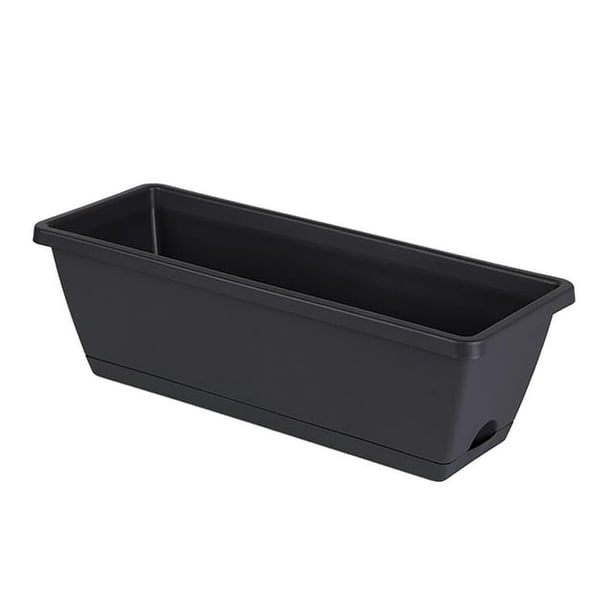 Xiao Hua Maceta rectangular de plástico para plantas de exterior, con bandeja, color negro, 1 unidad