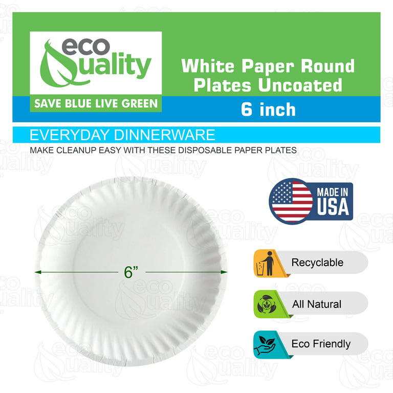 [900 Pack] White Disposable Paper Plates 6 inch by EcoQuality - Perfect for Parties, BBQ, Catering, Office, Event's, Pizza, Restaurants, Recyclable