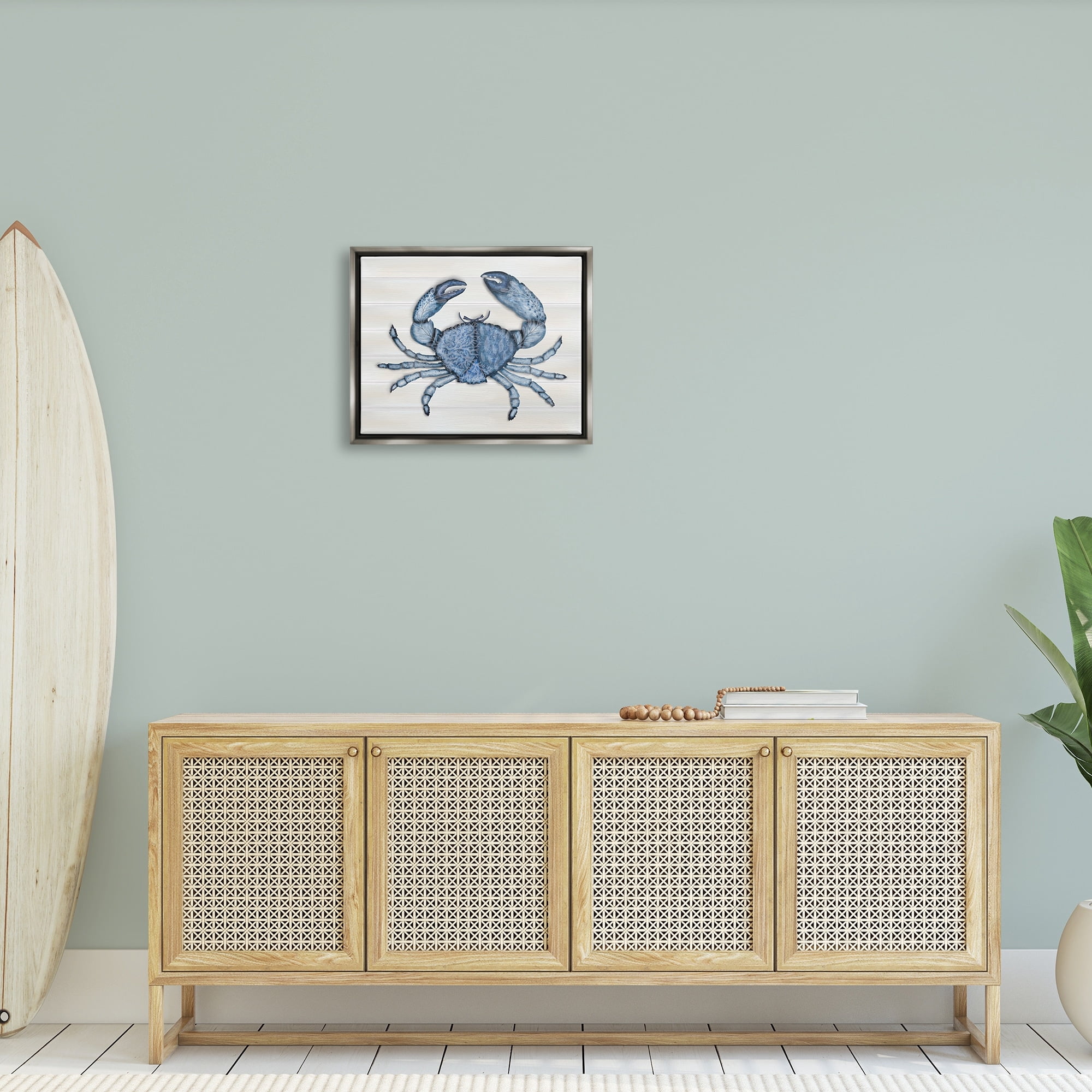 Stupell Industries Detailed Blue Crab Grainy Pattern Aquatic Botanicals Graphic Art Luster Gray Floating Framed Canvas Print Wall Art, Design by Darlene Seale