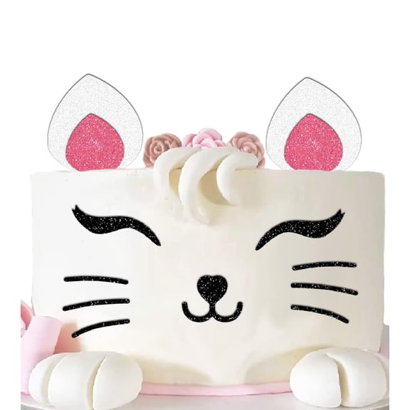 Cat Cake Topper Cat Ears Eyelashes RST1 Cake Set Cake Decorations for Cat Themed Birthday Party (cat)