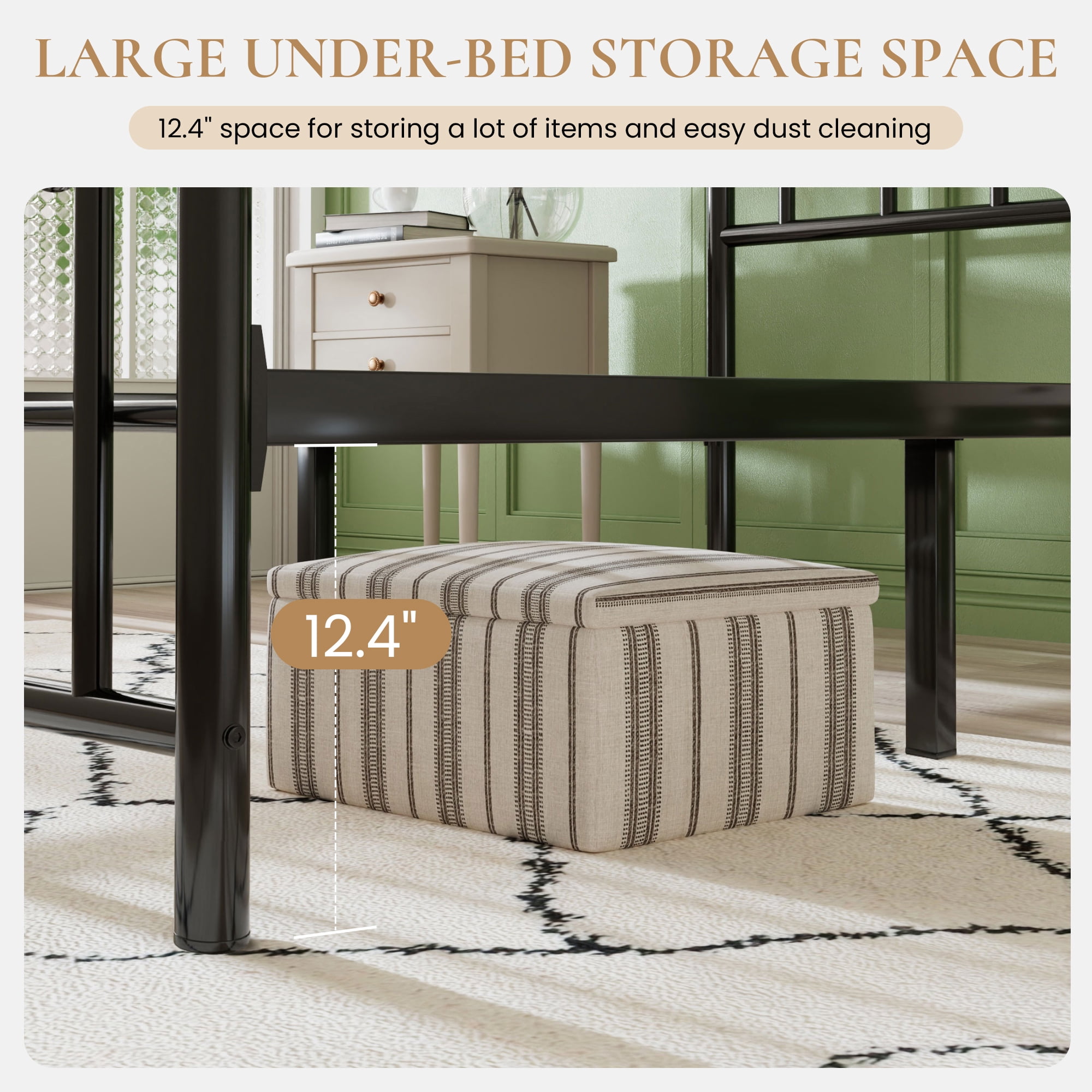 Sha Cerlin Black Twin Size Metal Platform Bed Frame with Victorian Vintage Headboard & Footboard