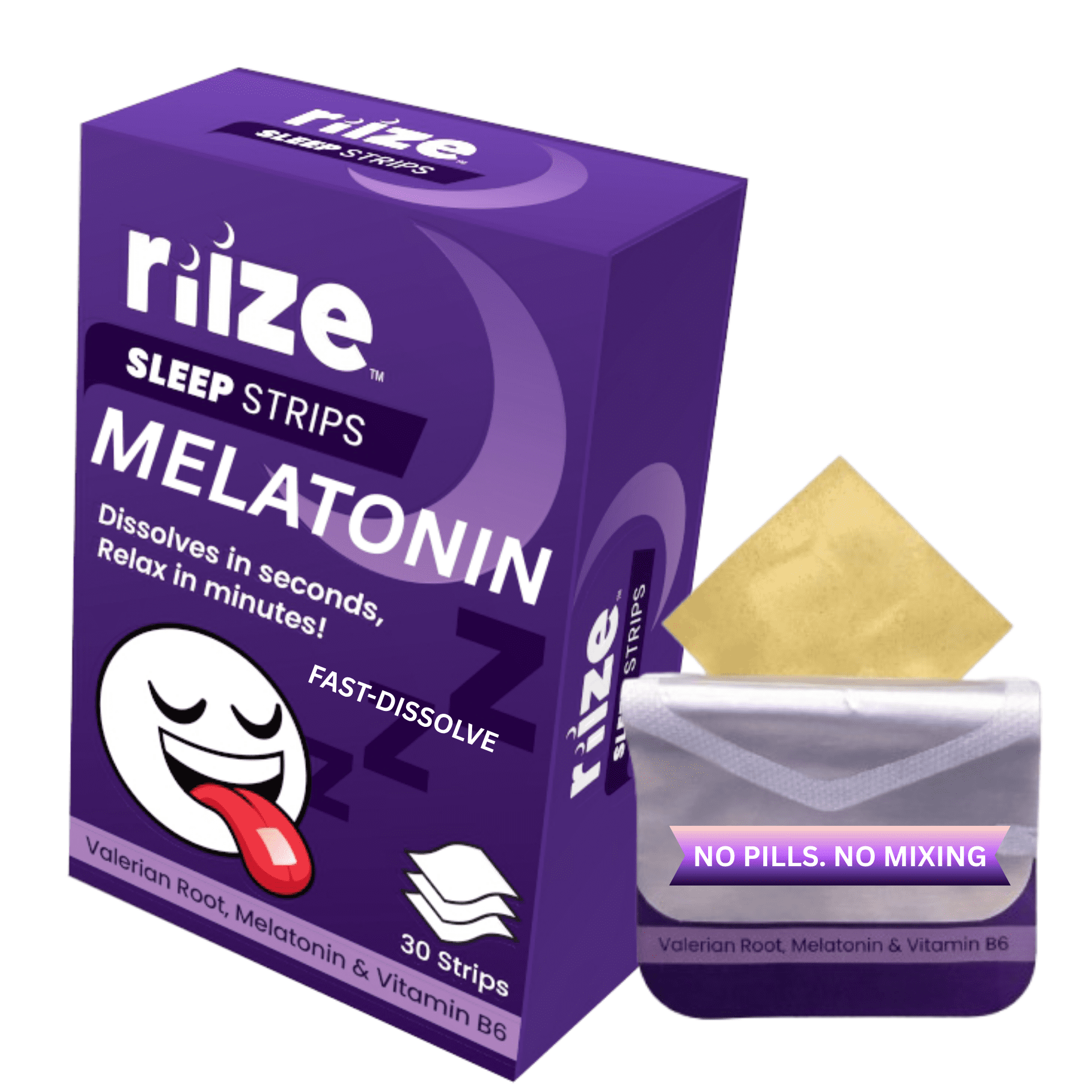 Riize Sleep Strips – Fast Acting Dissolvable Sleep Aid with Melatonin, L-Theanine & Valerian Root – 30 Count