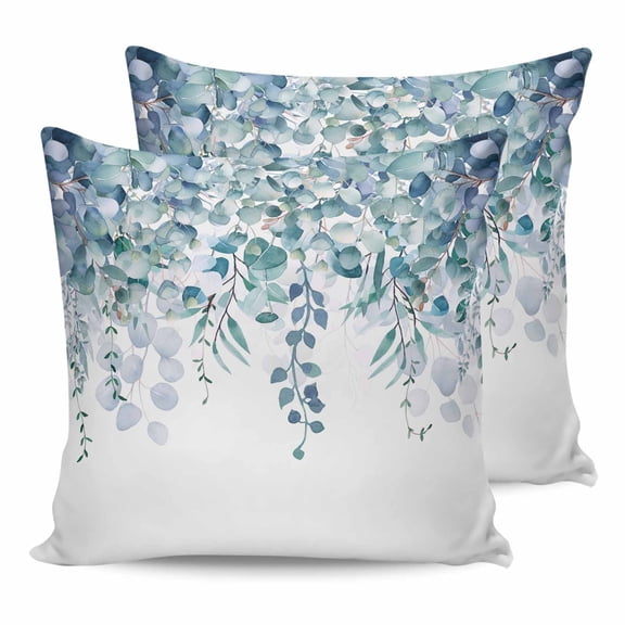 Outdoor Waterproof Throw Pillow Covers Set of 2 Blue Eucalyptus Decorative Pillowcases Square Outdoor Pillows Cushion Case 18x18 Inch Watercolor Leaves Patio Pillows for Couch Sofa Bed Garden