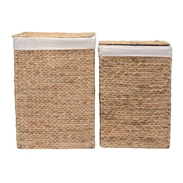 Villacera 83-DEC7028 Portable Handmade Wicker Laundry Hampers with Lid - Set of 2