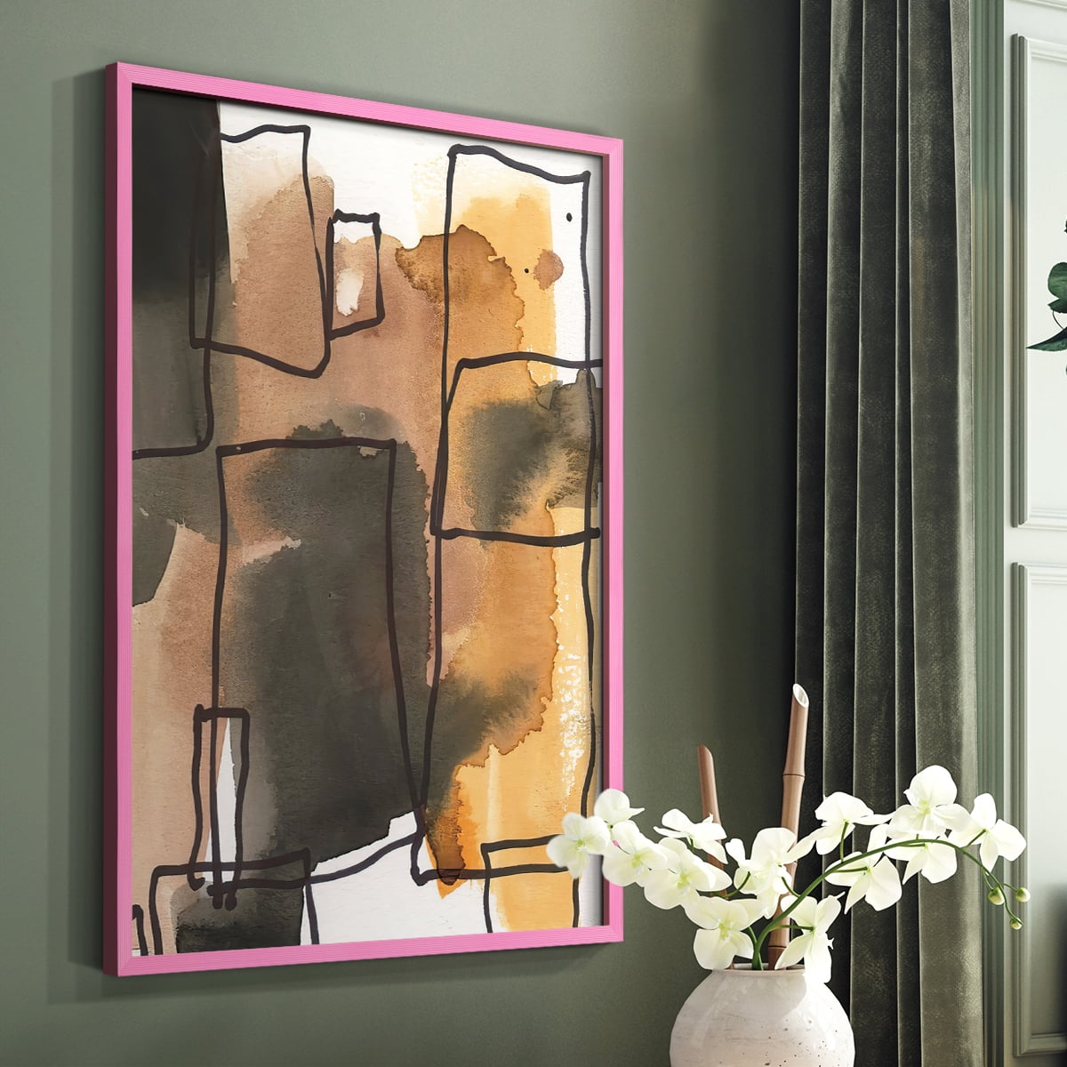 Retro Vibe I in Pink Solid Wood 11 x 14 Framed Print