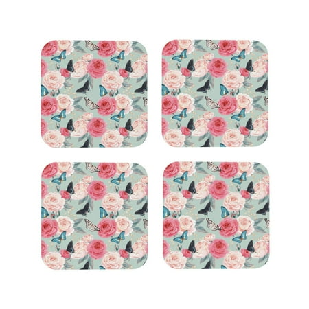 

Tideii Roses and Butterflies for Leather Coasters 4 Pieces Anti-fouling and Anti-scalding Decorative Coasters Suitable for Restaurants Kitchens Coffee Shops-Square