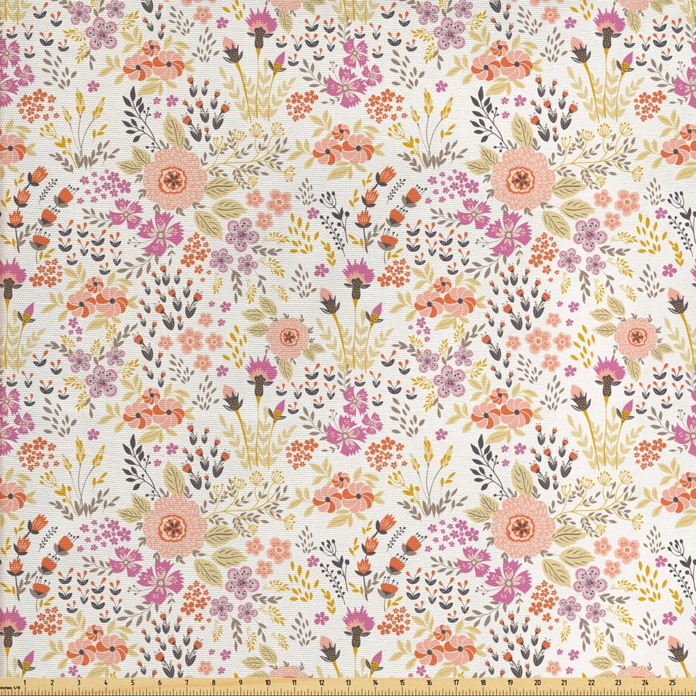 Floral Fabric by the Yard Upholstery, Feminine Flowers Composition ...