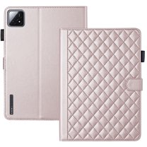 For Xiaomi Pad 6S Pro 12.4 inch Release 2024 Case, Rhombus Pattern Multiple Viewing Angles Stand Slim Folio Cover (Rose Gold)