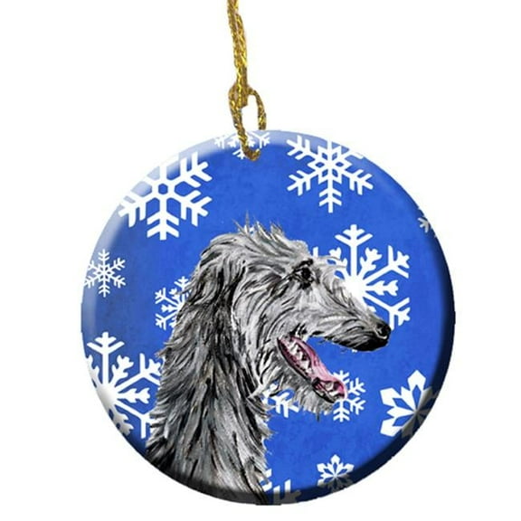 Scottish Deerhound Winter Snowflakes Ceramic Ornament