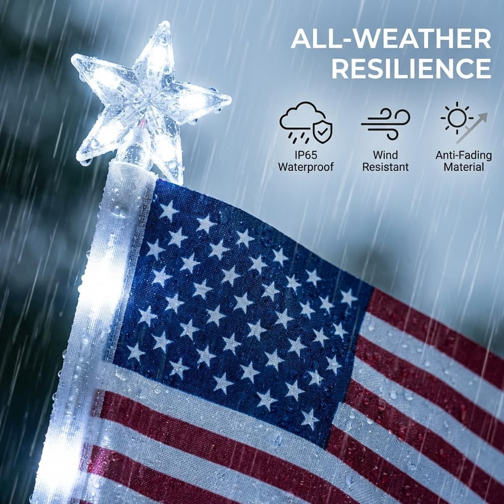 4th of July Decorations Outdoor American Flag Lights, 8-Pack Solar Powered Pathway Lights with USA Flags and LED Stars, Red White and Blue Patriotic Yard Decor, 26.5 Inch