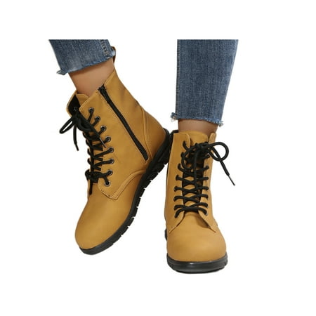 

Lacyhop Womens Outdoor Fashion Ankle Boots Slip Resistant Round Toe Side Zipper Work Boot Yellow 7.5
