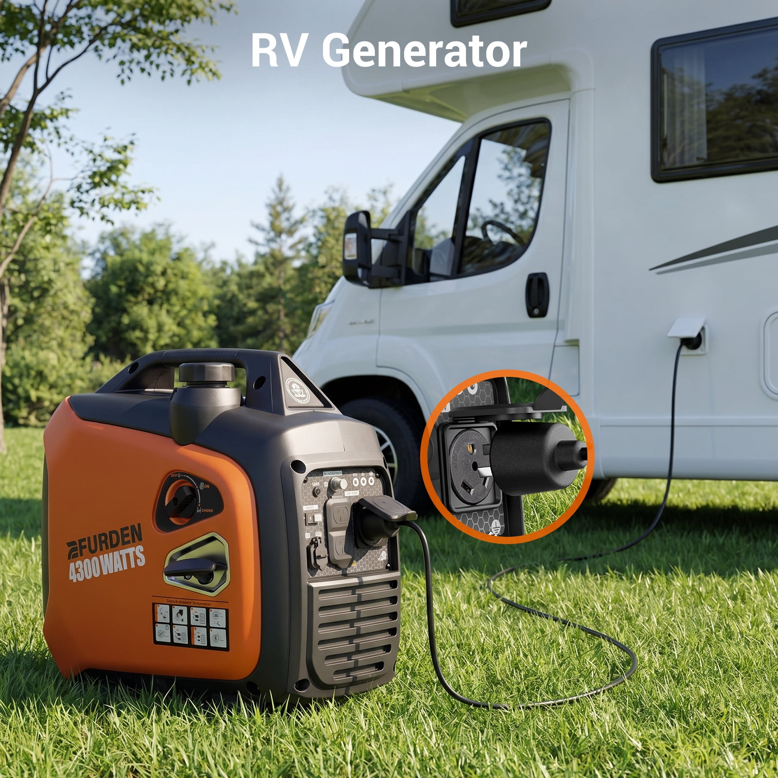 Efurden 4300W Portable Inverter Generator, Gas Generator for Outdoor Camping and Home Backup Use, Super Quiet Low Oil Shutdown, ECO Mode