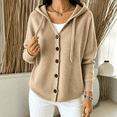 thumbnail image 7 of Sorvello Women's Hooded Knit Cardigan Sweater Button Down V Neck Drawstring Hood Solid Color Warm Fall Winter Outerwear Coat for Women Beige L, 7 of 7