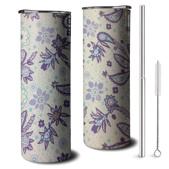 20 OZ Skinny Tumbler Paisley Design Coffee Tumblers with Lid and Straw,Stainless Steel Vacuum Insulated Travel Coffee Mug Cup Gifts for Drinking Coffee Cafe