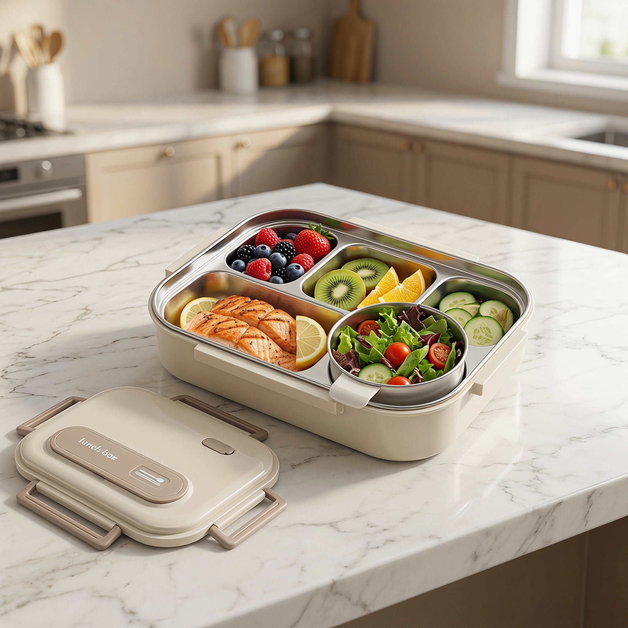 Unique Bargains Compartment Leak-Proof Meal Lunch Bento Box Beige