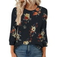 thumbnail image 4 of Plus Size 3/4 Sleeve Tops for Women Printed T-shirt 3/4 Sleeves Blouse Round Neck Casual Top Womens Tops Black XXL, 4 of 6