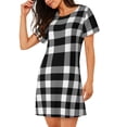 thumbnail image 3 of Lafuoo White And Black Plaid Pattern Women's Short-sleeved Nightdress, Knee-length Pullover Nightgown, Summer Home Wear-Small, 3 of 8