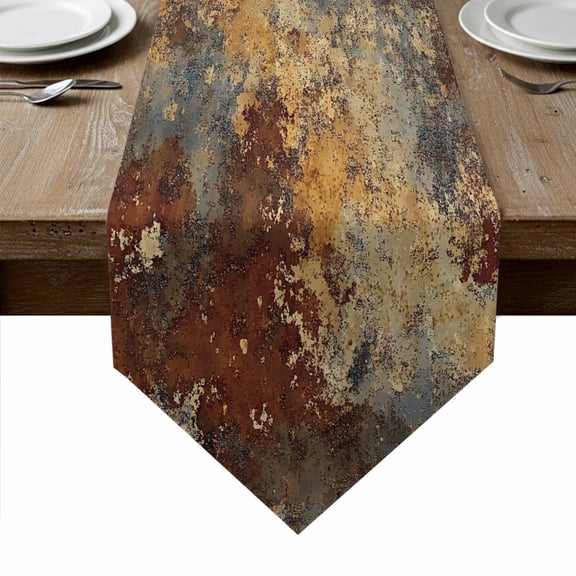 Brown Gray Table Runner Linen Burlap Table Runner 48 Inches Long Rustic Abstract Gradient Mottled Texture Dresser Scarves for Kitchen Island Coffee Dining Room Party Holiday Decoration 13"x48"