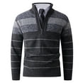 thumbnail image 2 of BaoFuBaoMei Mens Quarter Zip Sweaters Big and Tall Ribbed Trim Fleece Lined Long Sleeve Sweater Striped Stretchy Fall Winter Tops, 2 of 2
