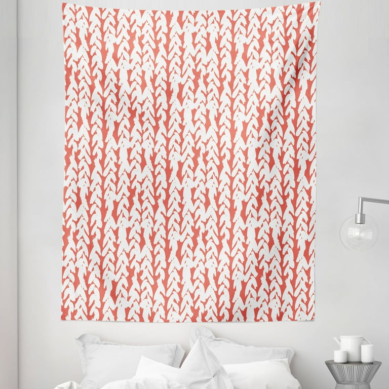 Coral Tapestry Hand Painted Braids Vertical Pattern Bohemian Hipster Fashion Chevron Art Fabric Wall Hanging Decor for Bedroom Living Room Dorm 5 Sizes Coral White by Ambesonne Walmart