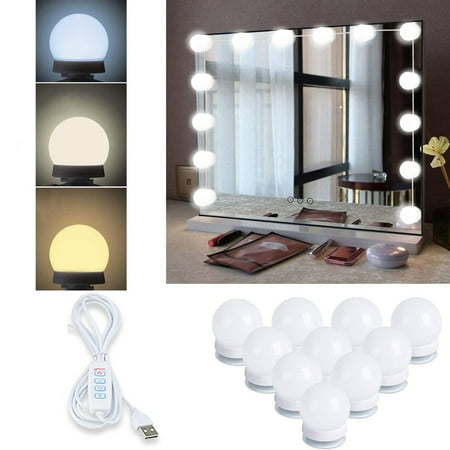 

Vanity Mirror Lights Kit 10 Dimmable Led Bulbs with 3 Color Modes Best for Makeup Dressing Table Bathroom Dressing Room Power Supply Plug in Lightings (Mirror Not Include)