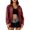Wine, variant on PVCS Trendy Jackets for Women Solid Color Long Sleeve Turndown Collar Zipper HoodedLess Pocket Faux Leather Jacket S