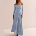 thumbnail image 2 of Diufon Womens Fall off Shoulder Dresses Casual Long Sleeve Maxi Dress Solid Color Breathable Dress, 2 of 6
