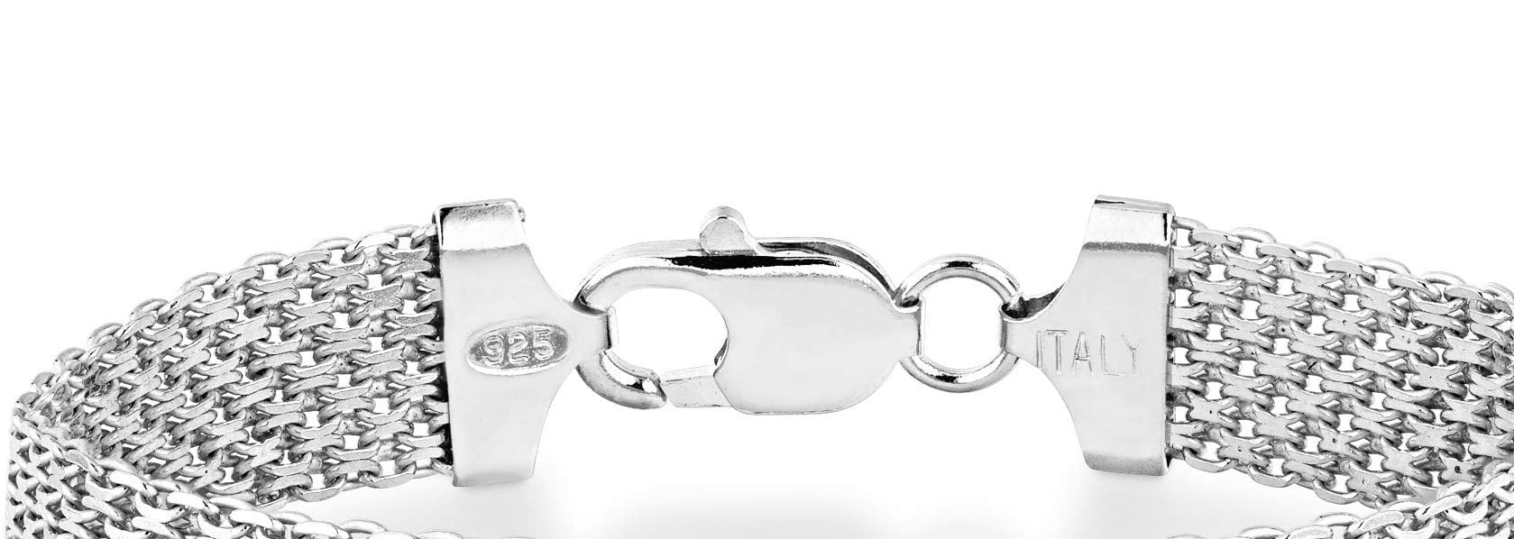 Miabella Solid 925 Sterling Silver Italian 12mm Mesh Link Chain Bracelet for Women Men, Made in Italy (Length 7.5 Inches)