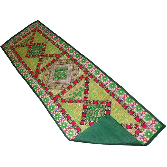 Wall hanging Hand Embroidered Table Runner vintage Zari sari tapestry boho décor