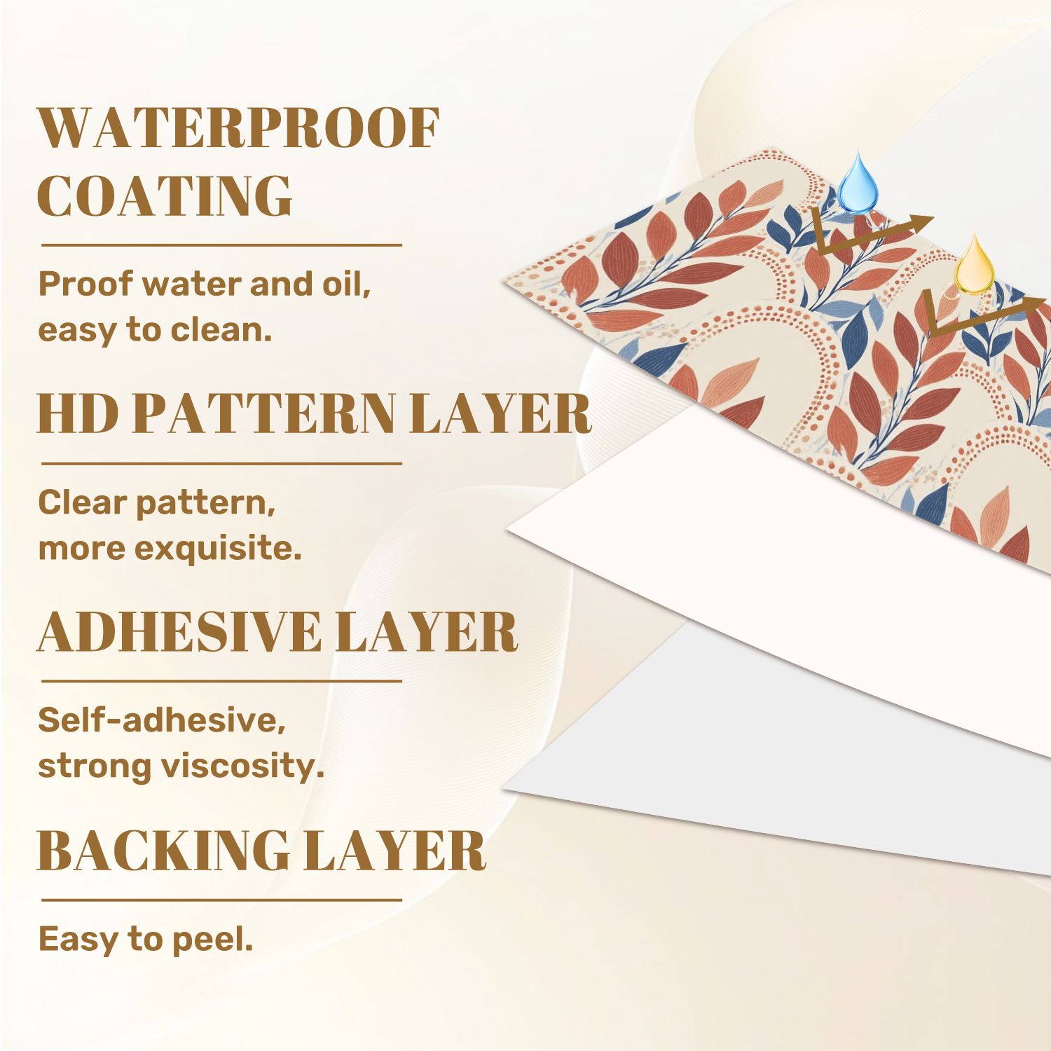 Peel and Stick Wallpaper 17.7in x 9.8ft Abstract Floral Terracotta Blue Leaves Beige Contact Paper Vinyl Self-Adhesive Removable Wall Paper for Bedroom Nursery Bathroom Renter Friendly