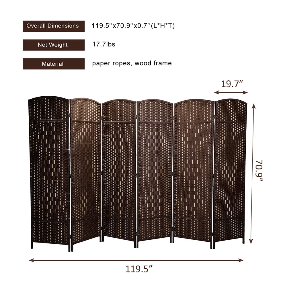 Kadyn 6 Panel Privacy Screen for Office, Folding Room Divider for Study, Freestanding Office Divider, Dark Brown