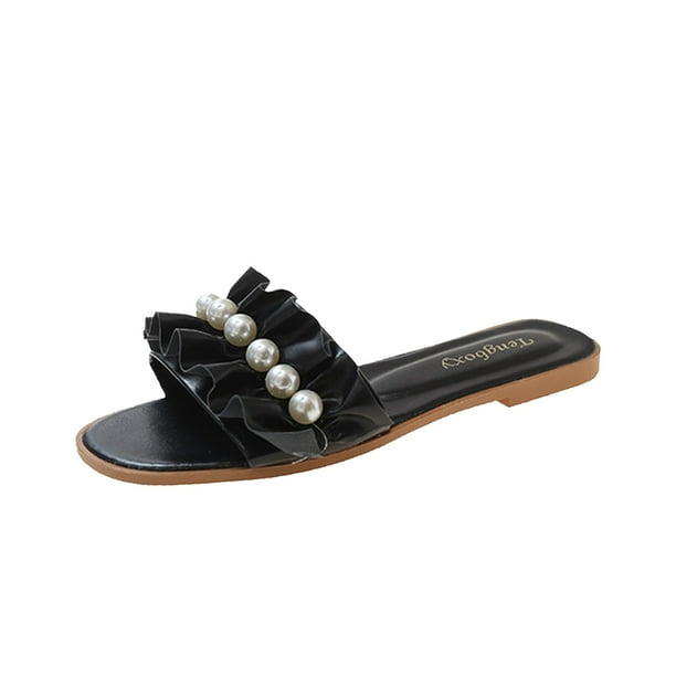 Amzcrzy Zapatos de mujer,Zapatos de mujer,Zapatillas de mujer, Sandalias planas con perlas para mujer, estilo playero, para vacaciones y viento Sandalias Mujer Zapatillas De Casa