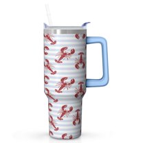 Ocean Lobster Stainless Steel Tumbler with Handle Lid Straw, Nautical Seafood Crustacean Insulated Travel Coffee Mug Cup for Hot Cold Drinks, Beach Coastal Gift