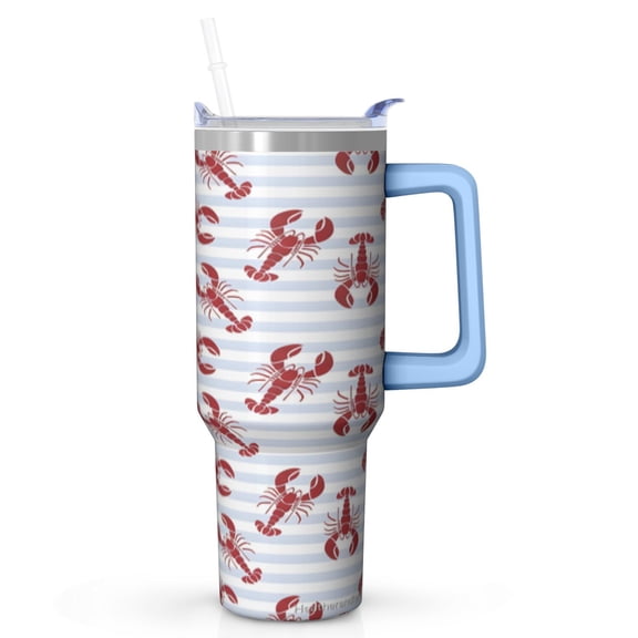 Ocean Lobster Stainless Steel Tumbler with Handle Lid Straw, Nautical Seafood Crustacean Insulated Travel Coffee Mug Cup for Hot Cold Drinks, Beach Coastal Gift