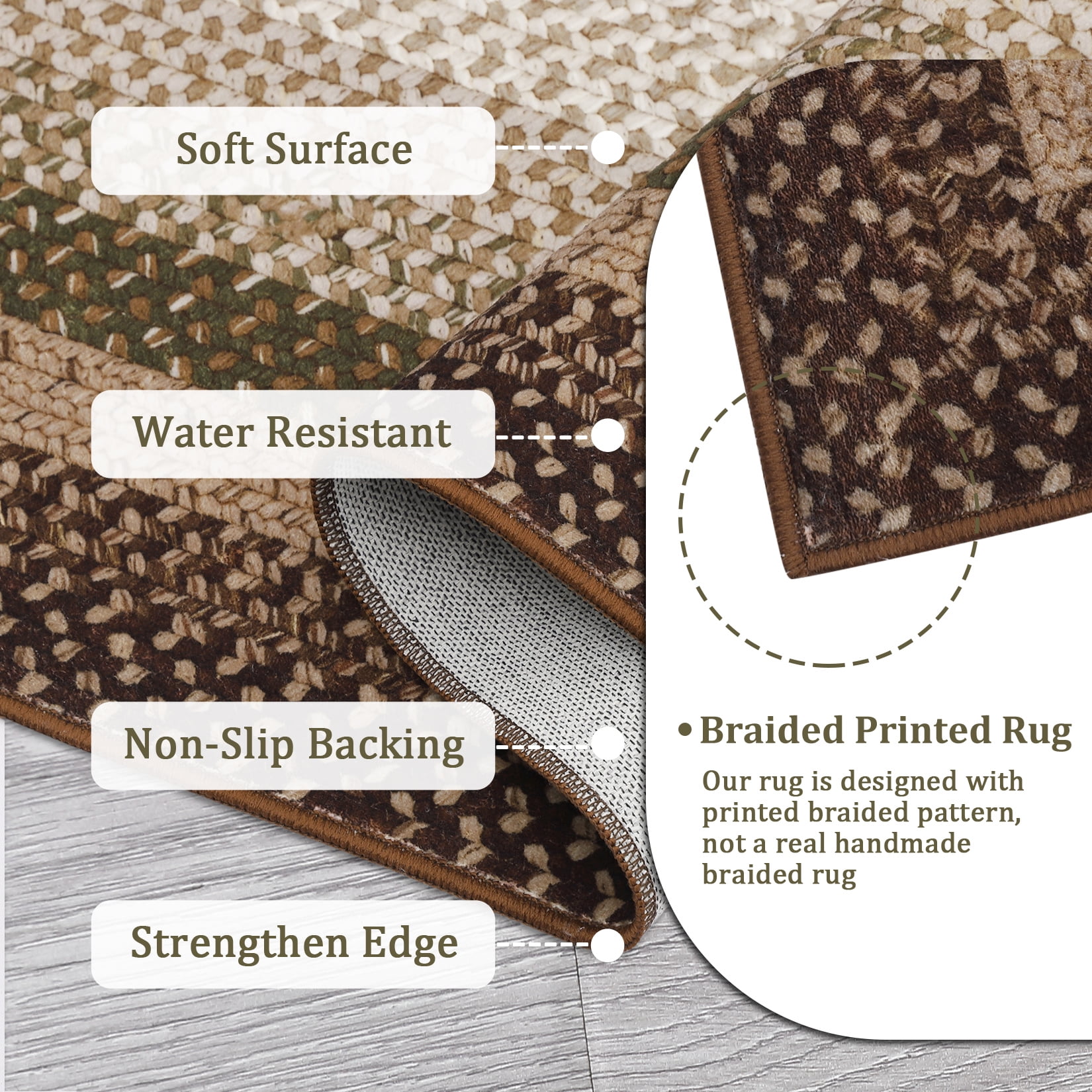 HOMERRY Area Rug 3' x 5' Rugs for Living Room Modern Washable Indoor Braided Print Border Carpet, Brown/Green