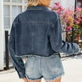 thumbnail image 3 of Veste en Denim pour Femmes, Manches Longues Col Rabattu Veste Décontractée, Coupe Régulière Veste Bleue pour l'Hiver Usage Quotidien, 3 of 4