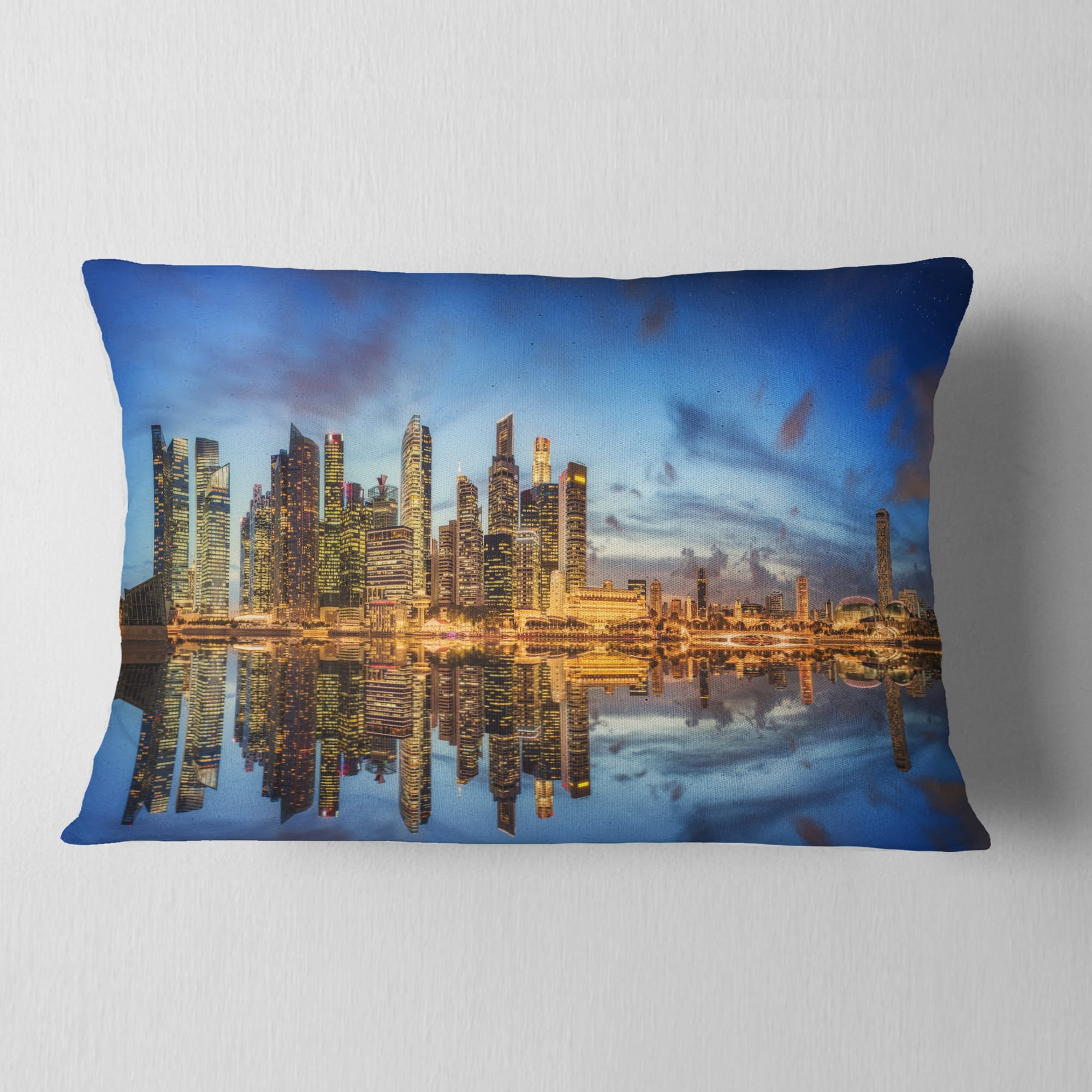 Designart Singapore Skyline and View of Marina Bay - Cityscape Throw Pillow - 12x20