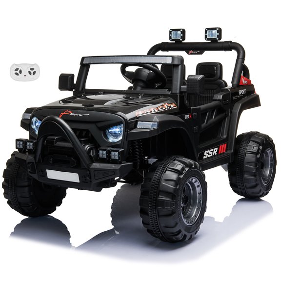 VOLTZ TOYS Jeep avec Calandre au Visage Menaçant, Voiture Électrique 12 V pour Enfants avec Portes Ouvrantes, Phares Réalistes et Télécommande - Noire