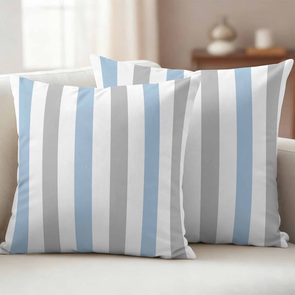 Pack of 2 Outdoor Pillow Covers 24x24 Inch Waterproof Light Blue Grey Stripe Throw Pillow Covers,Decorative Couch Pillow Shams Protectors Modern Farmhouse Vertical Striped Patio Cushion Pillowcases