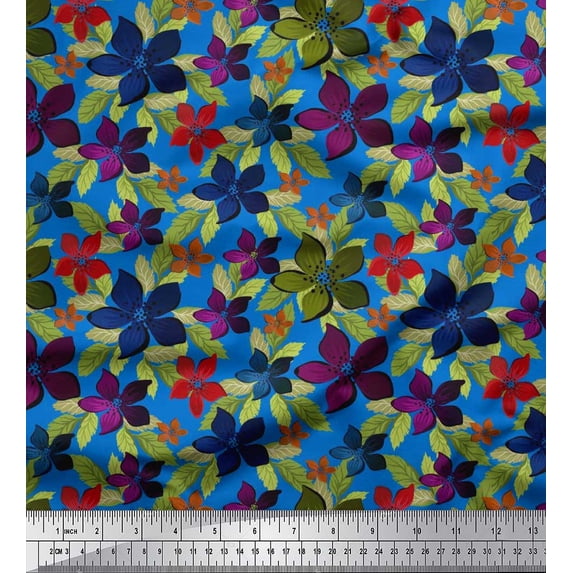 Soimoi Polyester Crepe Fabric Leaves & Floral Artistic Print Fabric by Yard 42 Inch Wide