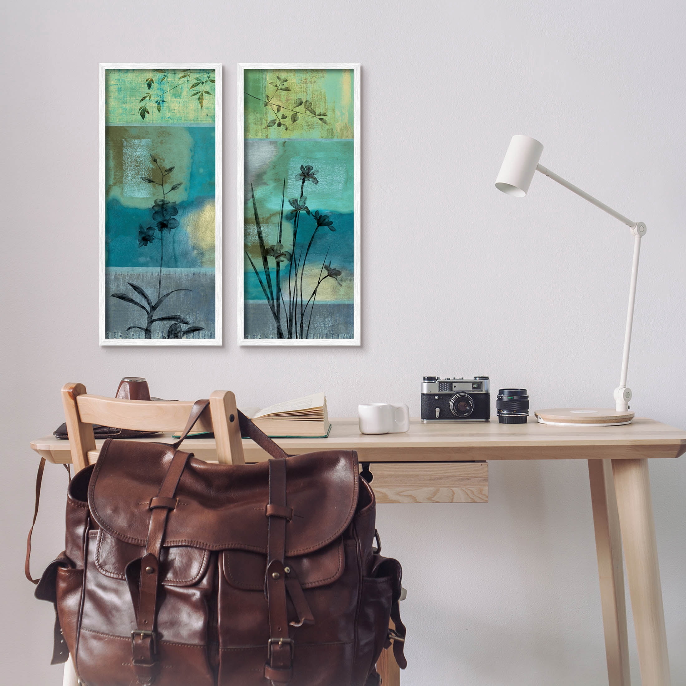 Contemporary Blooming Orchid Sprouts Botanical & Floral Graphic Art White Framed Art Print Wall Art, Set of 2