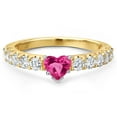 thumbnail image 3 of Gem Stone King 14K Two Tone Gold Pink Created Sapphire and Lab Grown Diamond Engagement Ring for Women | 1.25 Cttw | Heart Shape 5MM | Gemstone September Birthstone | Size 6, 3 of 6